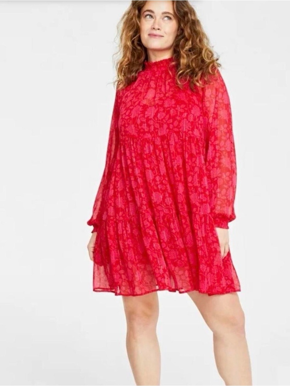 Red floral long sleeve dress